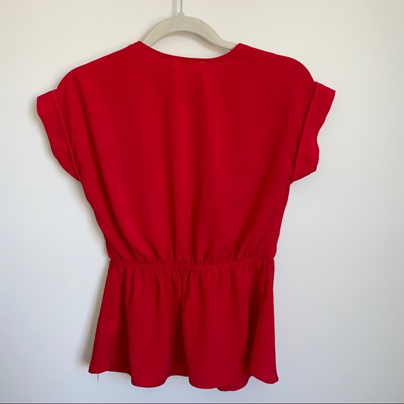 Monteau Peplum Top with Faux Tie & Cuffed Sleeves - Picture 3 of 3